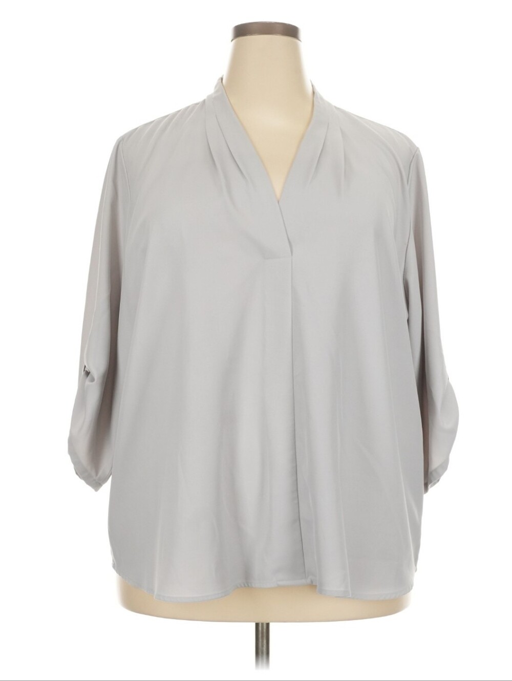 Calvin Klein Light Gray V-Neck Roll-Sleeve Blouse